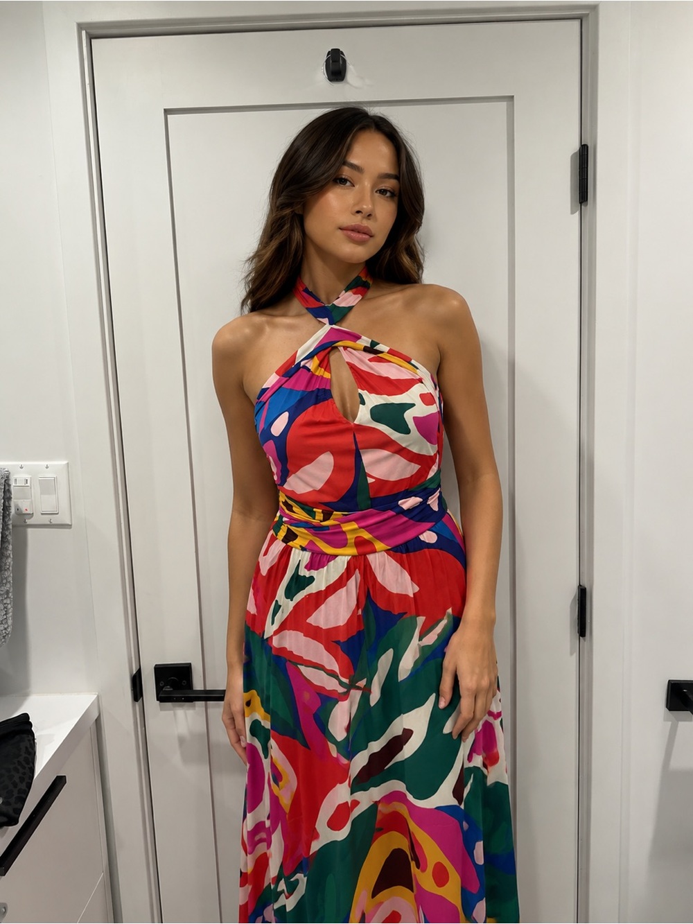 Boden NWT Sydney Twist Neck Colorful Halter Maxi Dress - Multicolor Size 6